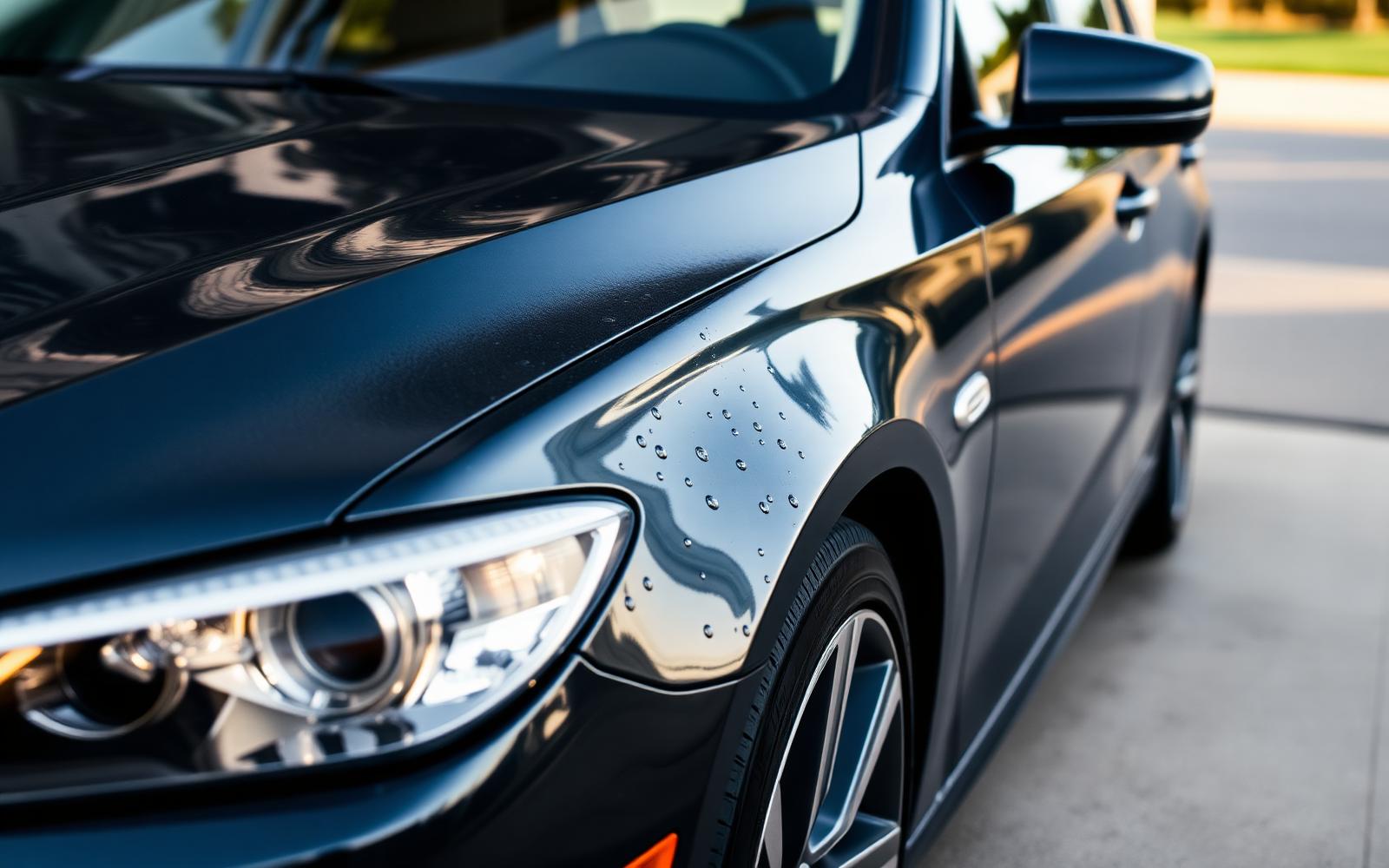 A freshly detailed car gleaming in afternoon light